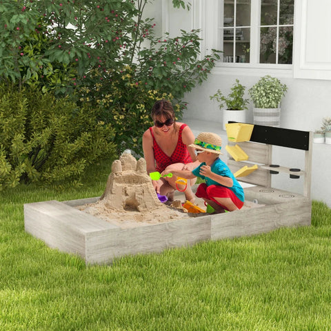 Rootz Sandbox - Sandpit Play Kitchen - Sink - 2 Plant Boxes - Natural Wood - Fir Wood - Gray - 154 x 80 x 60cm
