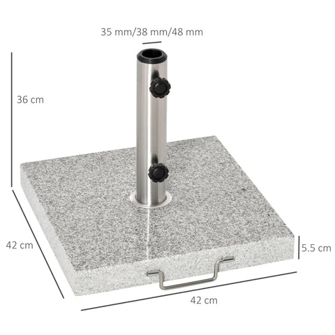 Rootz Mobile Parasol Stand - Umbrella Stand - Umbrella Base 25kg - Sunshade Marble Stand - Marble + Stainless Steel - Hemp Gray - 40x40x36 cm