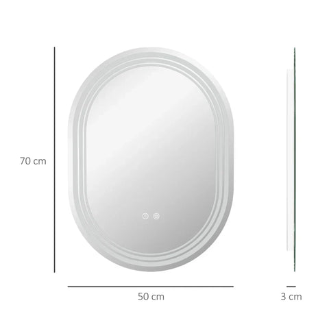 Rootz Bathroom Mirror - Anti-Fog LED Lights - Makeup Mirror - Switch - Vertical - Horizontal - Silver + White - 70cm x 50cm x 3cm
