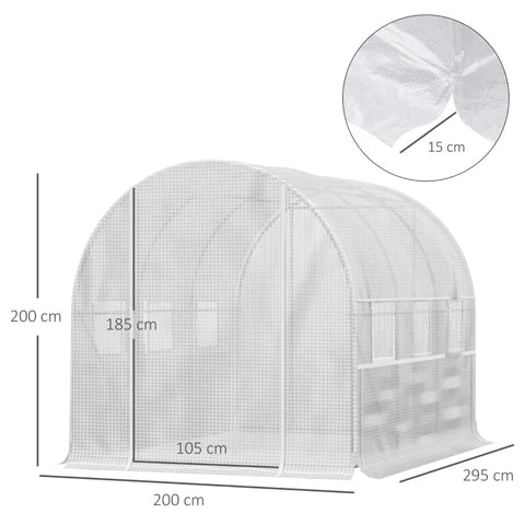 Rootz Foil Greenhouse - 6 Roll Up Windows - Zip Door - UV-resistant - Stainless Steel Frame - White - 2.95 x 2 x 2m