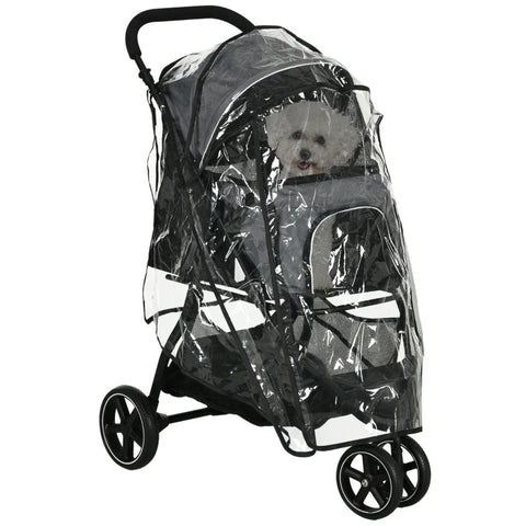 Rootz Dog Buggy - 2 Safety Leashes - Dog Cart - Foldable - Removable Basket - Rain Cover - Oxford Cloth - Steel - Gray - Black - 83cm x 55cm x 101cm