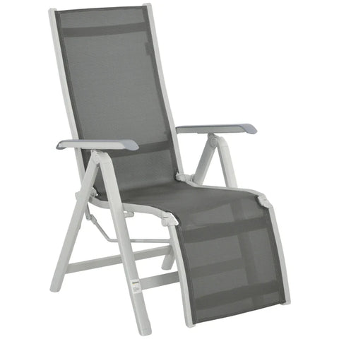 Rootz Sunbeds - Outdoor Lounge - Chair Garden Lounger - Weatherproof - Aluminum - Mesh Fabric - Gray - White - 62cm X 96cm X 108cm