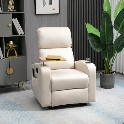 Rootz Massage Chair - Relaxation Chair - Reclining Chair - 1 Folding Table - Remote Control - 1 Footrest - 8 Different Massage Points -  Microfiber Fabric-steel - Beige - 77cm X 93cm X 105cm