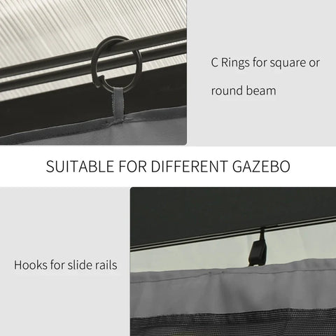 Rootz Gazebo - Side Panels - C Rings - Hooks - Durable - Long-lasting - Square - Rounded Bars - 100% Polyester - Beige - 302x205cm