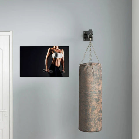 Rootz Punching Bag Holder - Wall Mounted - 9 Angles - Mounting Screws - Swivel Hook - Carabiner Hook - Two Side Awnings - Steel - Black - 80L x 17W x 48H cm
