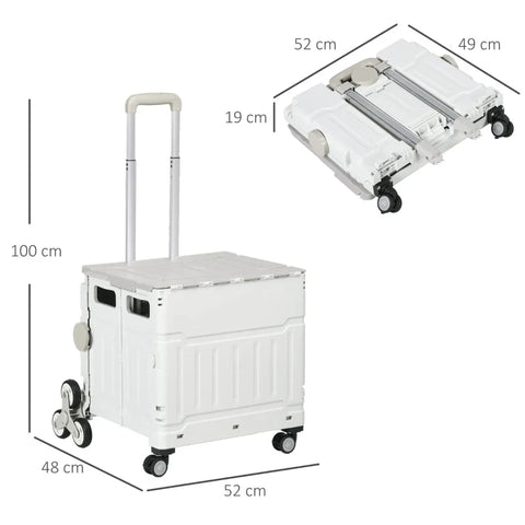 Rootz Shopping Trolley - Stair Climber - Foldable - Telescopic Handle - Load Capacity Up To 65 Kilos - White - 52W x 48D x 100H cm