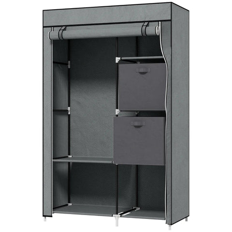 Rootz Fabric Cabinet - Cloth Cabinet - Foldable Closet - 6 Shelves - 1 Clothes Rail - Cupboard - Gray - 102 x 42.5 x 162.5 cm