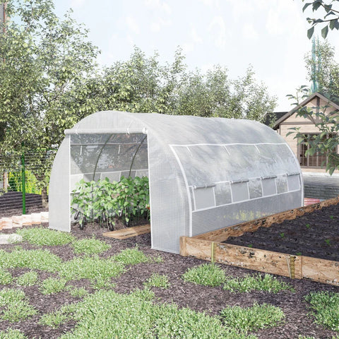 Rootz Tunnel Greenhouse - Walk-in Grow House Tent - Roll Up Walls - Zip Door - Galvanized Steel Frame - Reinforced Cover - White - 4x3x2m