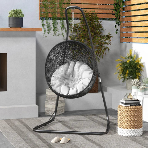 Rootz  Hanging Chair - Hammock Chair Stand - Stand Frame - Porches & Bedrooms - Stable Metal Frame - Steel - Black - 133L x 116W x 195/230H cm