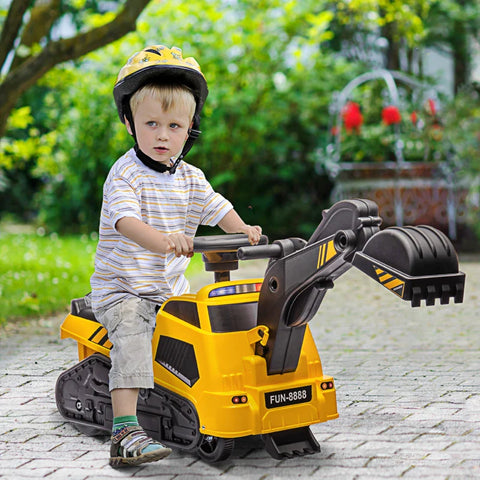 Rootz 3 In 1 Ride-on Excavator - Bulldozer - Road Roller - With Music - Anti-roll Device - Anti-tip Protection - For Ages 18-48 Months - Black + Yellow - 100L x 43W x 48.5H cm
