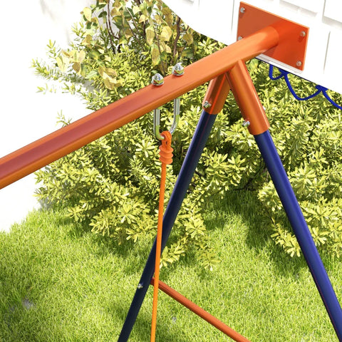 Rootz Children's Swing Set - Football Goal - Basketball Hoop - for 3 to 8 Years - Steel Frame - Dark Blue + Orange - 195W x 154D x 220H cm