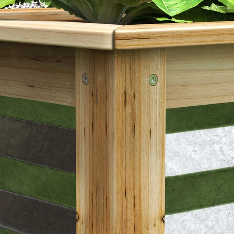 Rootz Raised Bed - Self-draining - Open Bottom - Metal + Wood - Greenhouse & Gardening - Natural + Silver - 45 x 45 x 30cm