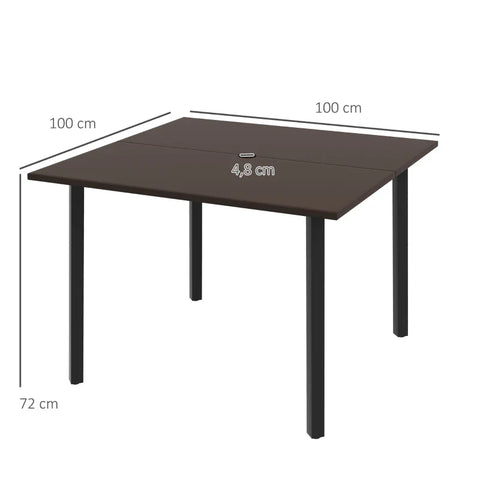 Rootz Outdoor Dining Table - Umbrella Hole - Garden tables - Metal Frame - Steel - Brown - Black - 100L x 100W x 72H cm