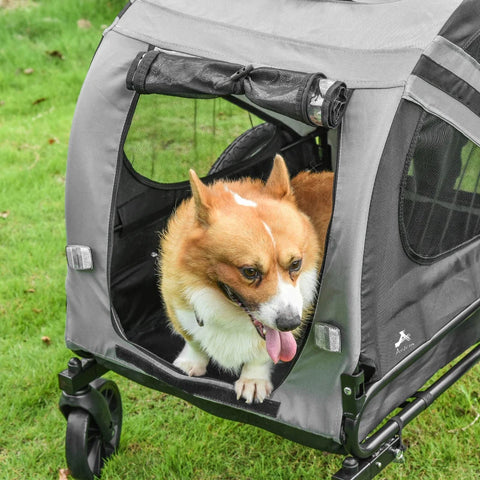 Rootz Dog Buggy - Dog Cart - Pet Buggy - Pet Bike Trailer - Dog Stroller - Safety Leash Reflectors - Gray - 140cm x 72.5cm x 108cm