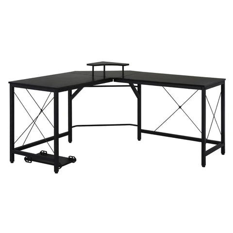 Rootz Corner Desk - Computer Desk - Industrial Design - 1 Screen Stand - Chipboard - Steel - Black - 150 cm x 150 cm x 76 cm