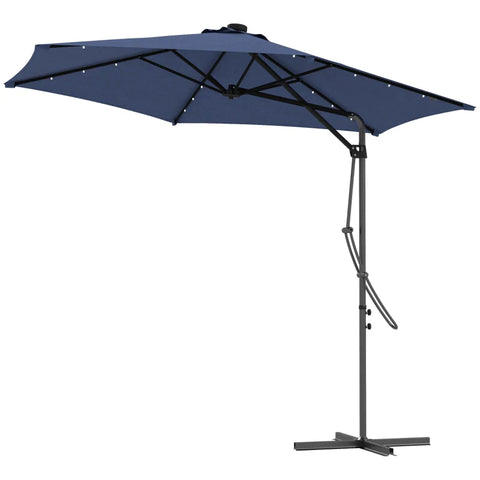 Rootz Parasols - Garden Umbrella - LEDs - Cantilever Umbrella - Weatherproof - Protective Cover - Sun Protection - Steel-polyester - Dark Blue - Ø290 x 260H cm
