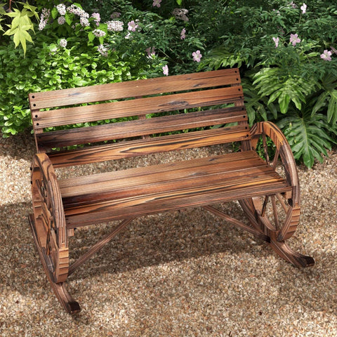 Rootz Garden Swing Bench - 2 Person Swing - Wheel Armrests - Balcony Garden Patio - Carbonized - Fir Wood - Charred - 105L x 88W x 74H cm