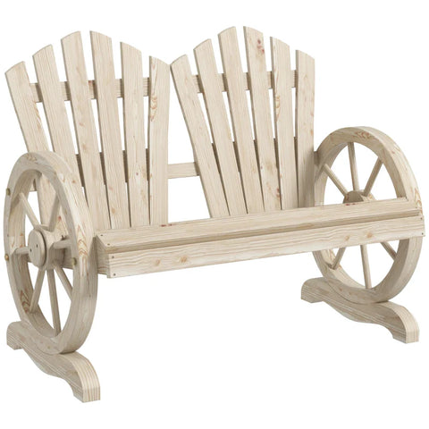Rootz Garden Benches - Wagon Wheel Design - 2 Person Garden Bench - Fir Wood - Natural Wood - L98 x W48 x H2.3 cm