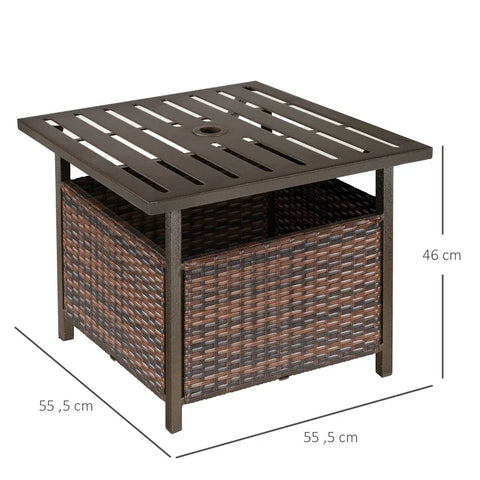 Rootz Rattan Table - Garden Table - Patio Table - Coffee Table with Umbrella Hole - Perfect for Garden Balcony - Brown - 55.5 x 55.5 x 46 cm
