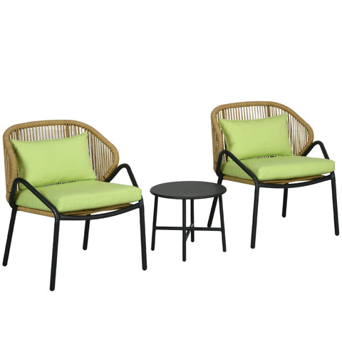 Rootz Polyrattan Garden Furniture - Rattan Patio - Seat Cushions - 3 Piece Seat - Back Cushions - Faux Rattan - Metal Frame - Polyester - Green - 47W x 48D cm