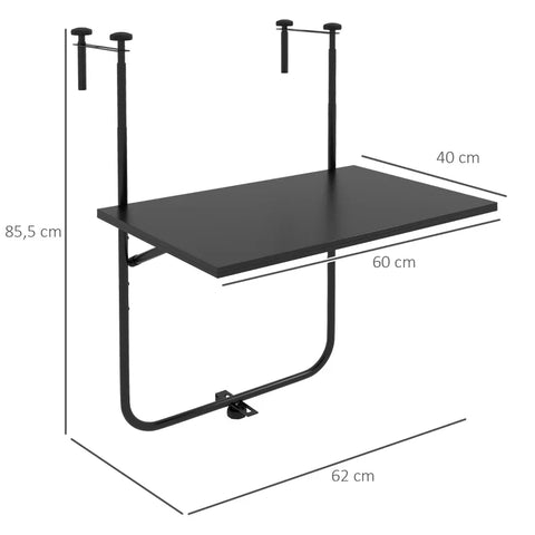 Rootz Garden Table - Balcony Table - For Railings 6-15cm Thick - Adjustable - Foldable - Rustproof Metal - Black - 62x60x85.5cm