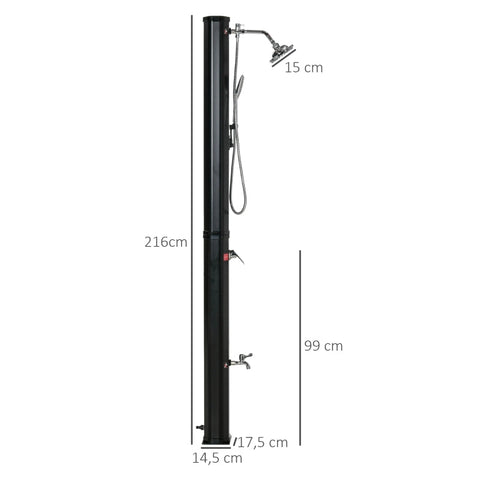 Rootz Solar Shower - Warm Water - Camping Pool Shower with Faucet - Rain Shower - Black - 17.5 x 14.5 x 216 cm