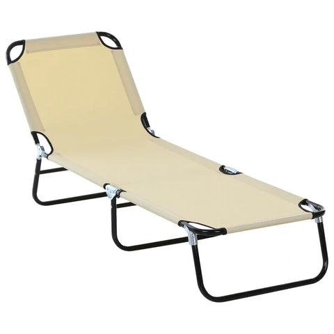 Rootz Sun Lounger - 5-way Adjustable Backrest - Quick-drying - Lounge Chair - Metal Frame - Breathable Mesh Fabric - Cream - 190 x 56 x 28 cm