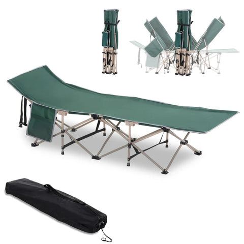 Rootz Camp Bed - Foldable Camping Bed - Military Sleeping Bed - Weather Resistant - Includes Tote Bag - Green + Beige - 190cm x 68cm x 52cm