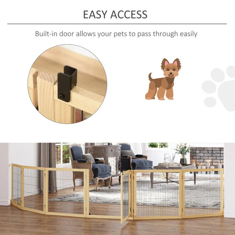 Rootz Pet Gate for Dogs - Pine Wood - Freestanding Dog Safety Barrier  - Two Support Feet - Foldable - Natural - 432 x 36 x 70 cm
