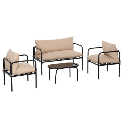 Rootz Garden Sofa Set - Rattan Sofa Set - Boho Style - Weather Resistant - Armchairs - Side Chairs - Seat Cushions - Steel-Polyester - Khaki - 116cm x 58cm x 66cm