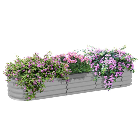 Rootz Raised Bed - Plant Bed - Modular Raised Bed - Protected Edges - Baseless Design - Galvanized Metal - Silver - 195 x 62 x 30 cm