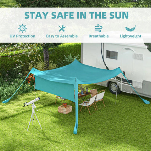Rootz Awnings - Waterproof - Adjustable Lightweight - Foldable Awning - Steel Supports - Side Panel - Ground Spikes - Carry Bag - Polyester - Sky Blue - 300L x 300W x 200H cm