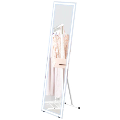Rootz Standing Mirror - Wall Mirror - Full Body Mirror - With LEDs - Tempered Glass - White + Silver - 40 cm x 150 cm