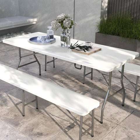 Rootz Garden Table - Garden Folding Table - Outdoor Table - Powder-coated Steel Frame - White + Gray - 180 cm x 75 cm x 73 cm