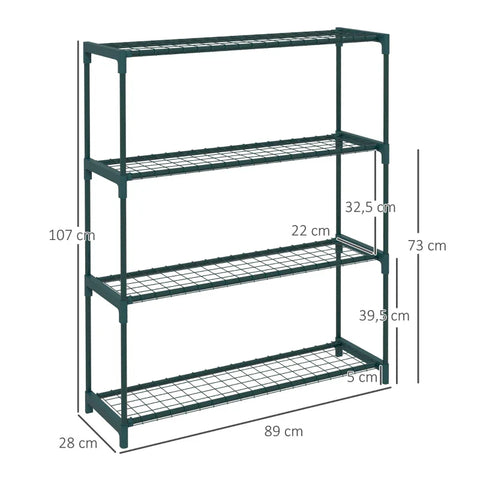 Rootz Plant Shelf - Flower Stairs - Modern Design - Plant Stairs - 4 Shelves - Steel - Dark Green - 89cm X 28cm X 107cm