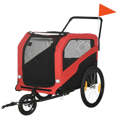 Rootz Children's Bicycle Trailer - Dog Tag - Zipper Doors - Including Reflectors - Plastic Cover - 1 Flag - Steel-Oxford fabric - Red - 170 Cm X 77 Cm X 90 Cm