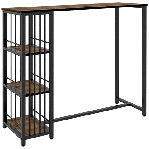 Rootz Bar Table - Kitchen Counter - Industrial Design - 3 Shelves - Chipboard - Steel - Black + Brown - 120 x 40 x 105 cm