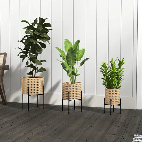Rootz Plant Stands - Flower Stand Set- 3 Rustproof - Metal Frame - Indoor Outdoor - Steel - Black - Gold - Ø30 x 40H cm