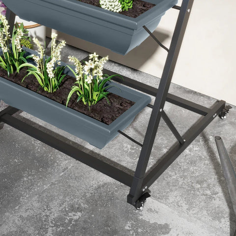 Rootz Plant Stairs - Flower Stairs - Planter Box -Stackable - Weather Resistant - Gray + Black - 65 x 67 x 145 cm