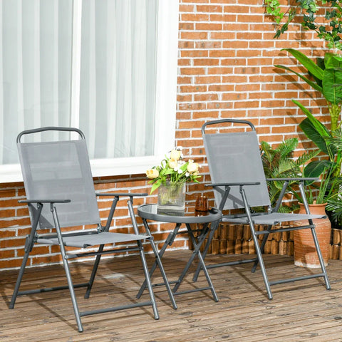 Rootz Outdoor Bistro Furniture Set - Garden Bistro Set - Folding Bistro Set - Tempered Glass - Mesh Fabric - Light Gray - 53.5cm x 64cm x 93cm