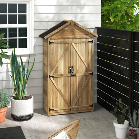 Rootz Garden Shed - Vintage Design - Garden Cabinet - Weather Resistant - 3 Tier Design - Outdoor Storage Cabinet - Fir Wood - Natural Wood - 102W x 54D x 177H cm