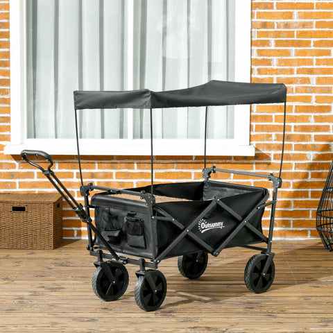 Rootz Handcart Roof - Foldable - 110L Capacity - Carry Bag - Steel Frame - 600D Oxford Polyester - Plastic - Black - 97 x 52 x 105 cm