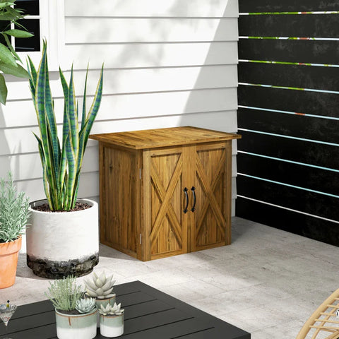 Rootz Garden Shed - Double Door - Magnetic Closures - Garden Cupboards - Weatherproof - Natural Wood - Brown - 77W x 55D x 72H cm