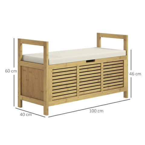 Rootz Shoe Rack With Storage Space - Shoe Bench - Soft Seat - Bamboo - Natural - 100x40x60 cm