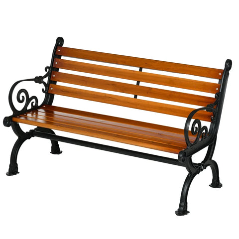 Rootz Garden Bench For 2 People - Decorative Armrests - For Garden And Terrace - Cast Aluminum + Natural Wood - Teak - 120 x 64 x 79 cm