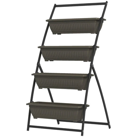 Rootz Plant Stairs - Flower Stairs - Planter Box - Stackable - Weather Resistant - Brown - 76cm x 79cm x 162cm