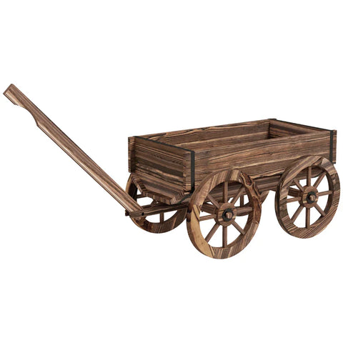 Rootz Flower Box - Plant Wheelbarrow - Long Handle - Wooden Raised Bed - Weatherproof - Fir Wood - Brown - 120 X 41 X 50 Cm