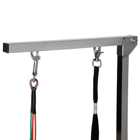 Rootz Pet Dressing Table - Height Adjustable - Pet Grooming Arm - Haunch Holders & Grooming Loop - Silver - 36 x 8 x 74 cm