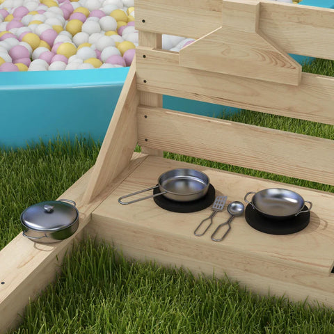 Rootz Sandbox - Pirate Ship Sandpit - Play Kitchen Set - Sun Shade - Fir Wood - Natural Wood - 180 X 103 X 144.5 Cm