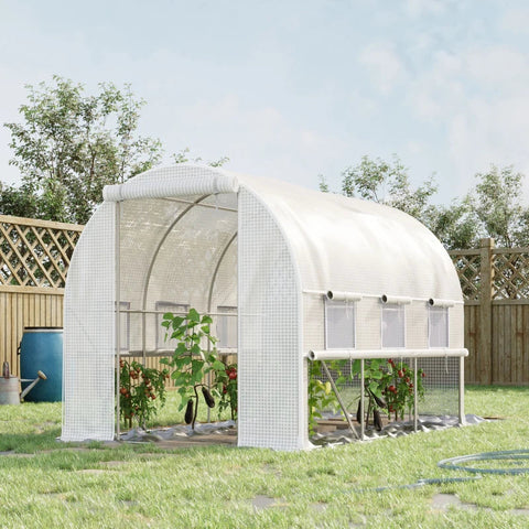 Rootz Foil Greenhouse - 6 Roll Up Windows - Zip Door - UV-resistant - Stainless Steel Frame - White - 2.95 x 2 x 2m